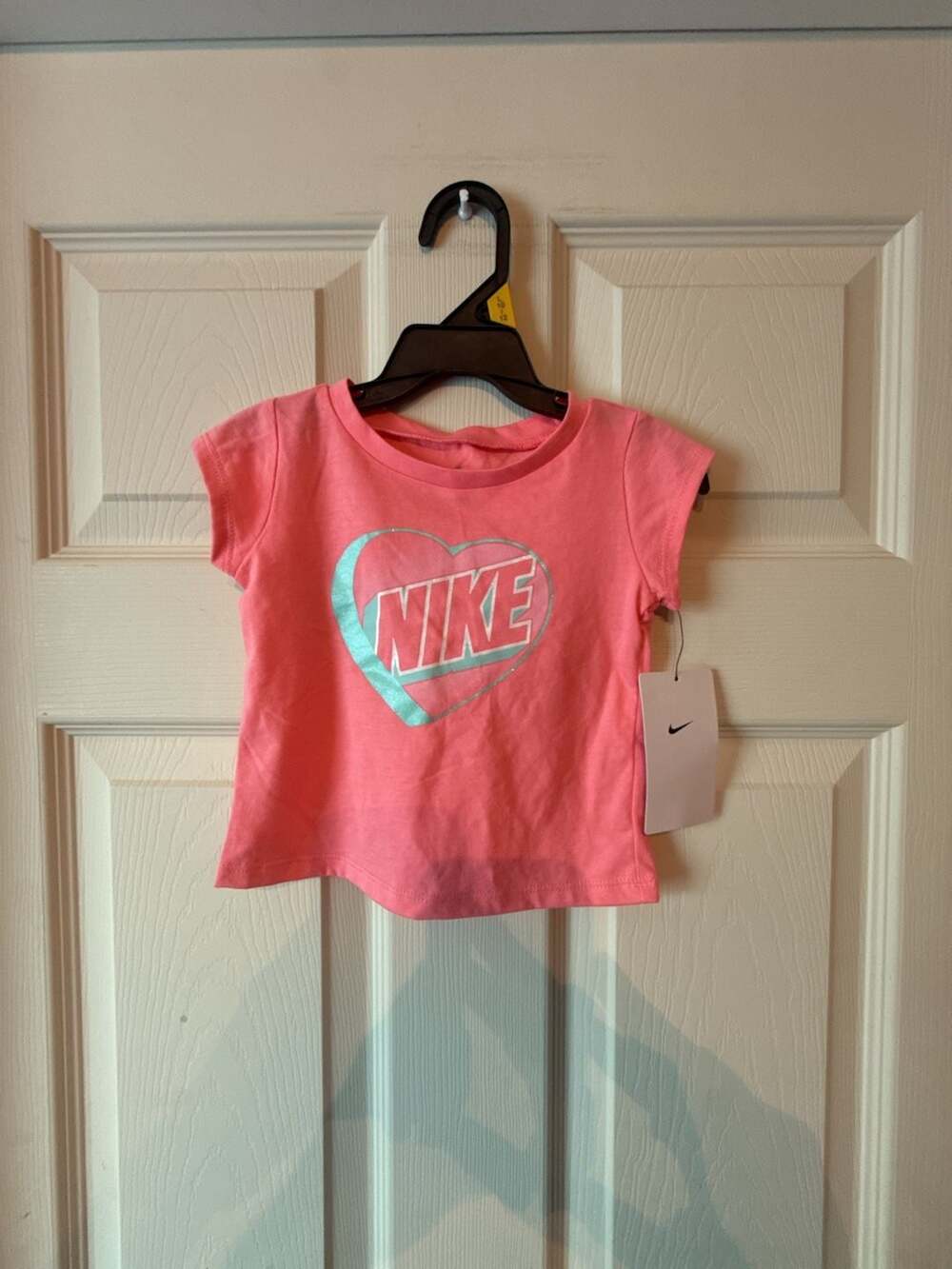 18M Nike Girls Coral Pink Graphic Tee with Heart Logo